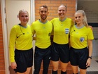 Laura Koskinen (oik.) Tukholman Olympiastadionilla 12.9.2022. Kuvassa myös Alisa Levälampi (vas.), Teddy Dahlin (SWE) ja Minka Vekkeli. Kuva: Laura Koskisen kotialbumi