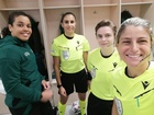 Ifeoma Kulmala (vas.) ja Ann-Sofie Träskman (2. oik) LFF stadionilla 7.11.2023. Kuvassa myös Stefania Signorelli (2. vas.) ja Martina Molinaro (oik.). Kuva: Ann-Sofie Träskmanin kotialbumi.